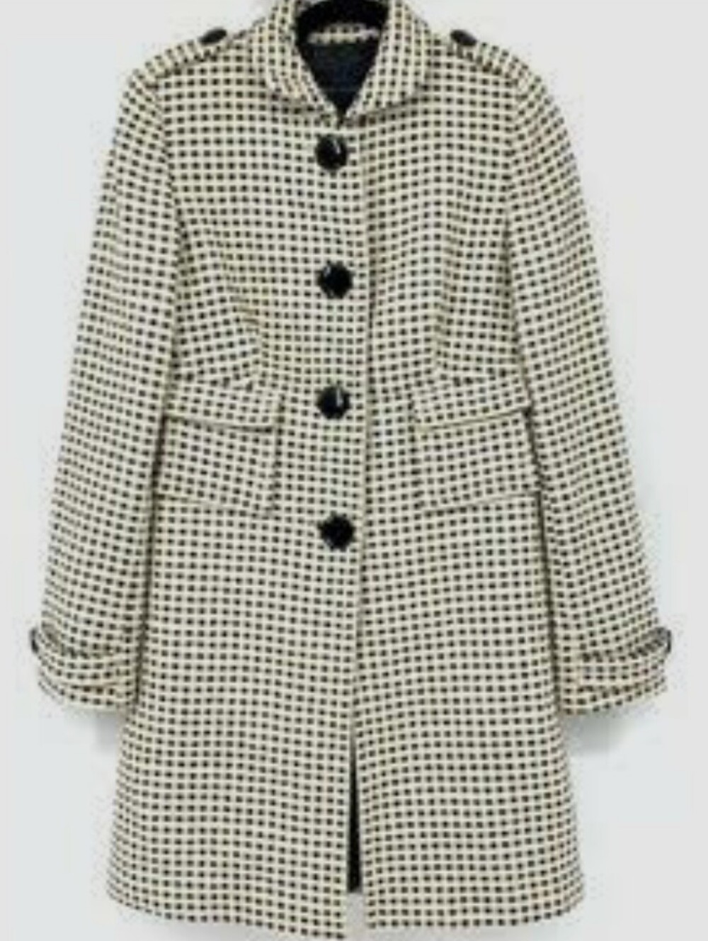Banana Republic Black and White Houndstooth Cotton/Wool Coat